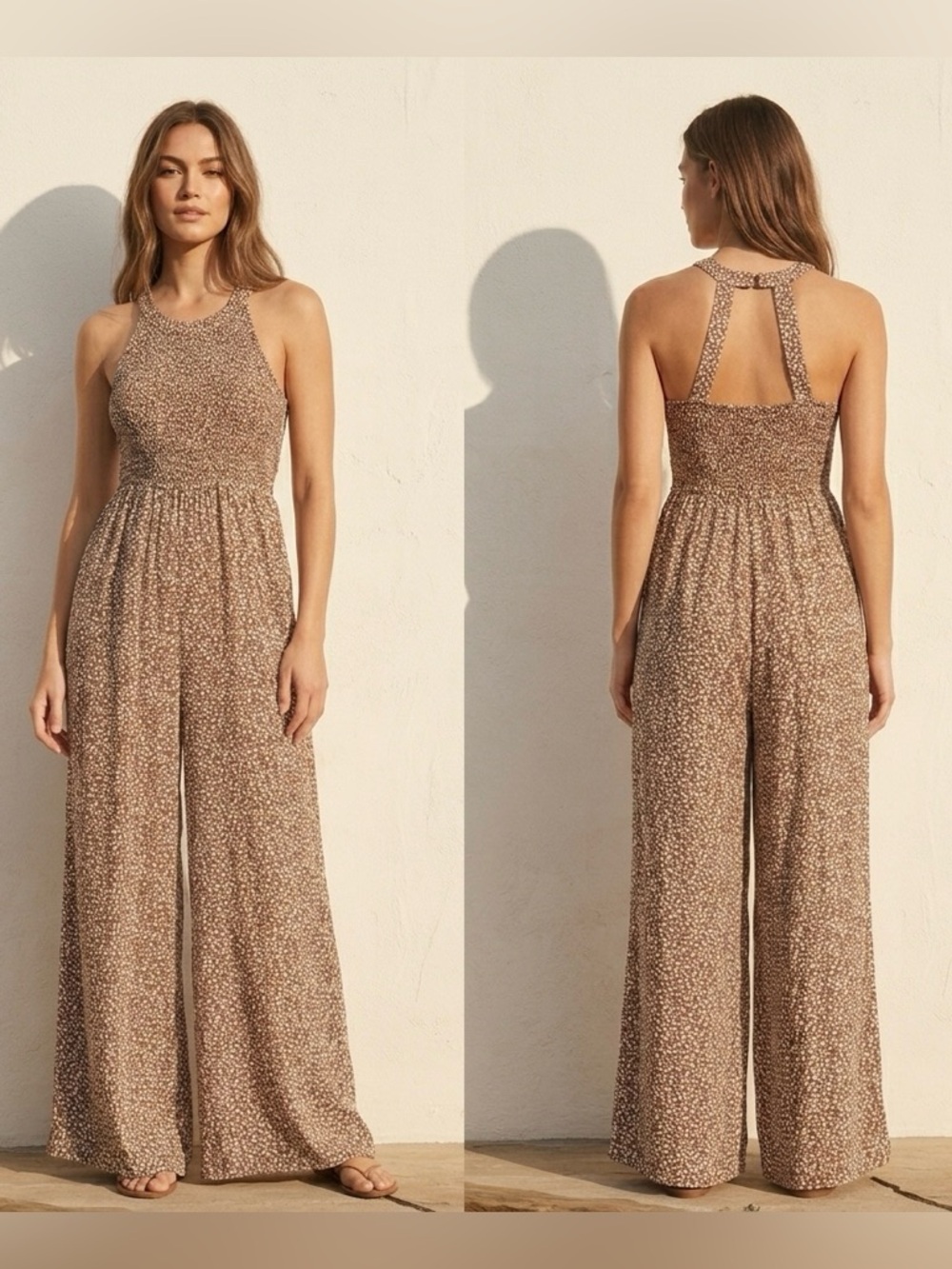 Wide Leg Jumpsuit by Japna Leopard Print Sleeveless with Pockets XS
